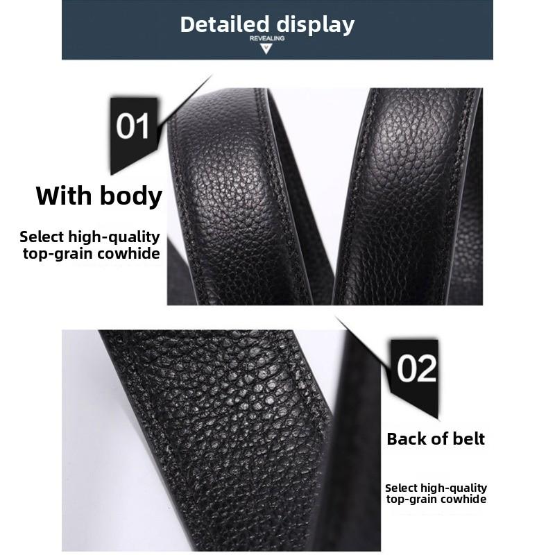Genuine Leather Belt 3.5 Automatic Buckle Headless Stitching 3.0 Double Open Edge Shaved Edge First Layer Cowhide Belt