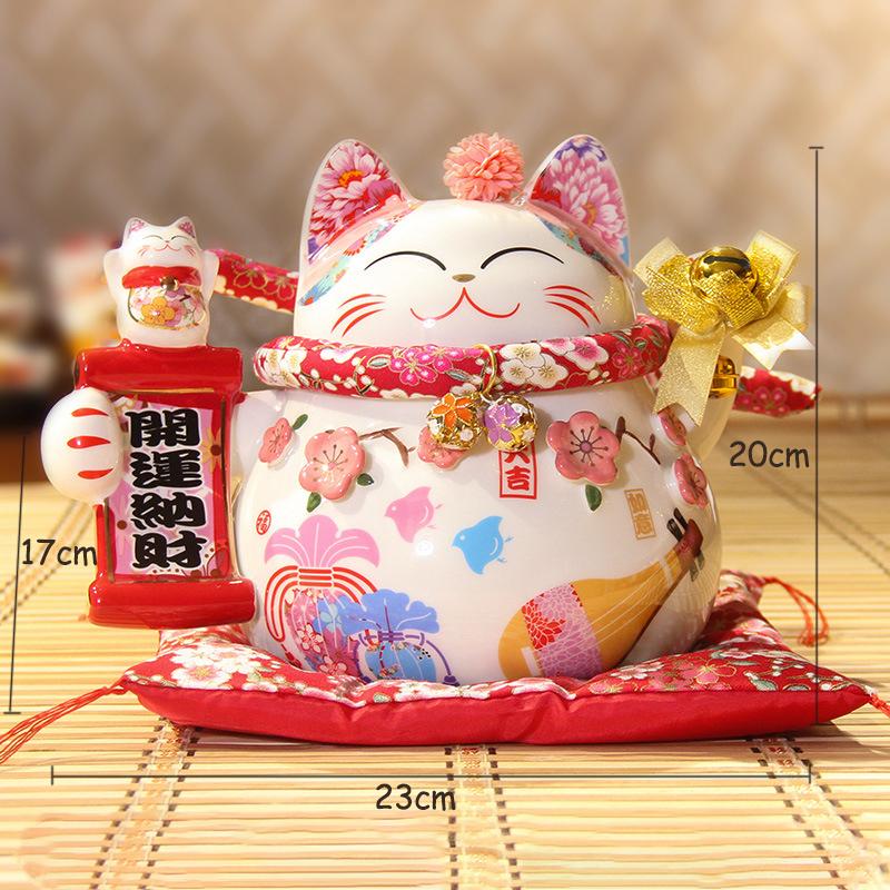 

8Inch Lucky Cat Maneki Neko Ceramic Fortune Cat Statue Fengshui Ornaments Handicraft Money Box Home Decoration Business Gifts