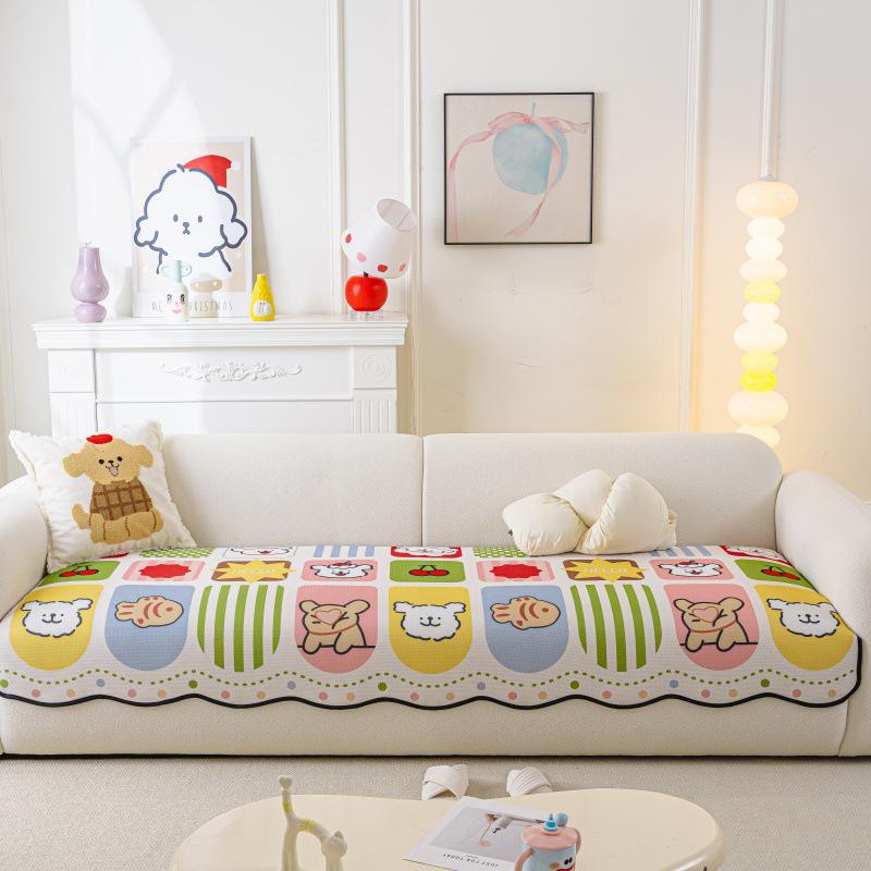 2026 Summer Cartoon Ice Silk Non-slip Sofa Cushion & Cover 70x70 cm