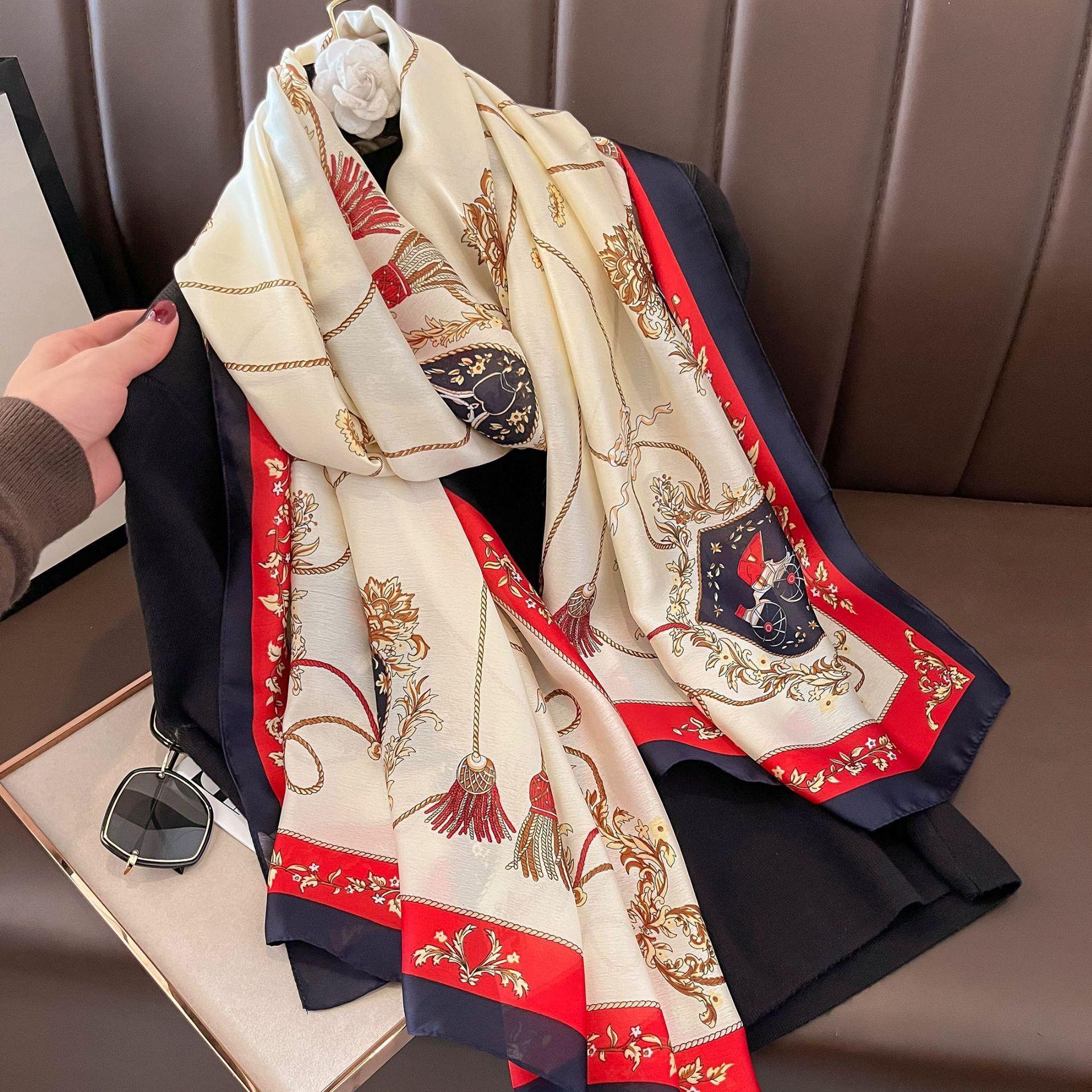 

Роскошный брендовый осенне-зимний женский новый стильный модный шелковый шарф с принтом в тон, женский популярный головной платок, пляжная шаль 90*180CM