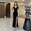 Sexy Nightclub One-word Shoulder Dress KTV Night Evening Dress Long Dress Foot Bath Spa Technician Split Fork Harpoon Dress