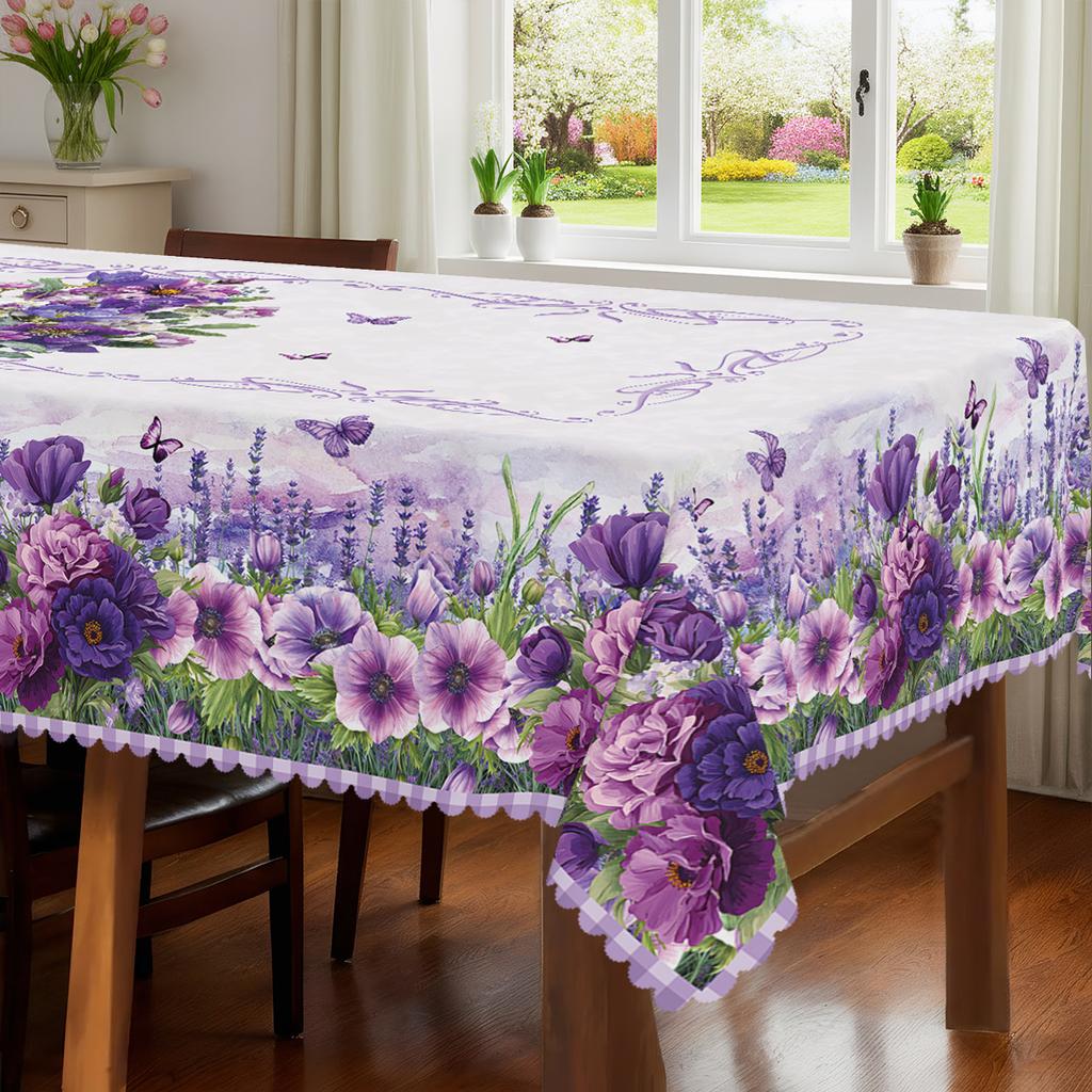 Lavender Peony Floral Printed Tablecloth Wedding Decorations Spring Summer Themed Flowers Plaid Dining Table Cloth Party Decor