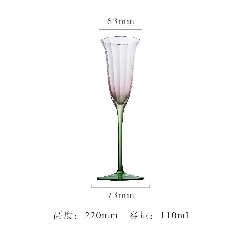 Luxury Vintage Floral Crystal Glass Pink Green Champagne Cocktail Martini Wine Goblet Home Barware