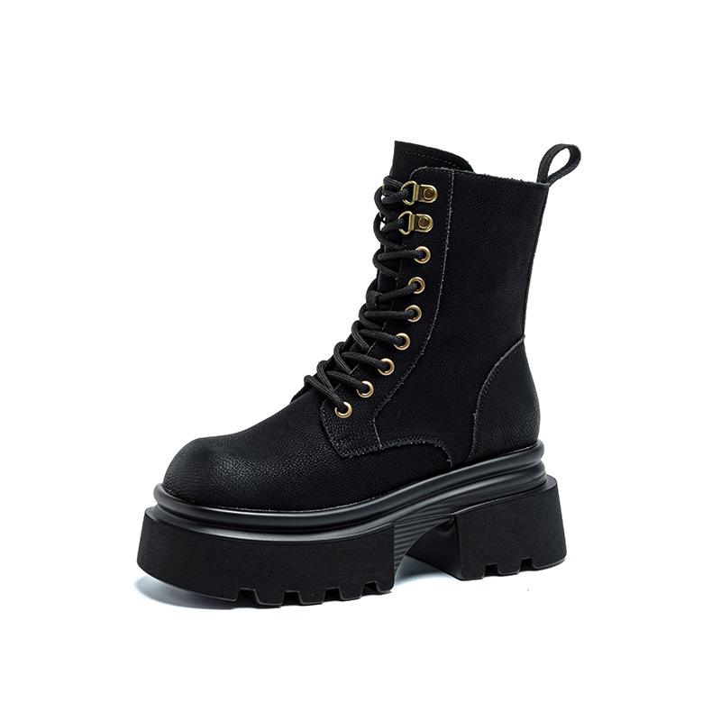 Thick-soled Martin Boots Women's Autumn and Winter New Versatile Polished Boots Heightened Thick-heeled Locomotive Short Boots