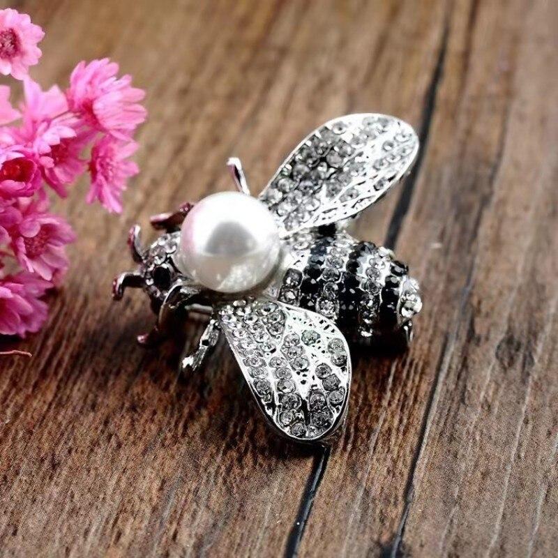 2PCS Gold-color and Silver-plated Brooches Anti-glare Bees Imitation-pearl Pins Hundreds of Clothing Cartoon Corsages