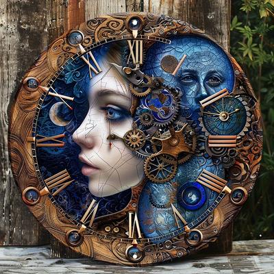 Steampunk Gear Clock Design שלט עץ, קולב דלת עץ עגול, עיצוב קיר, אידיאלי לבית, משרד, חללים חיצוניים