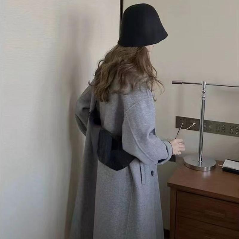 Cotvotee Loose Wool Coat Women Autumn Winter 2023 Fashion Turn Down Collar Long Sleeve Jacket Casual Double Breasted Long Coats