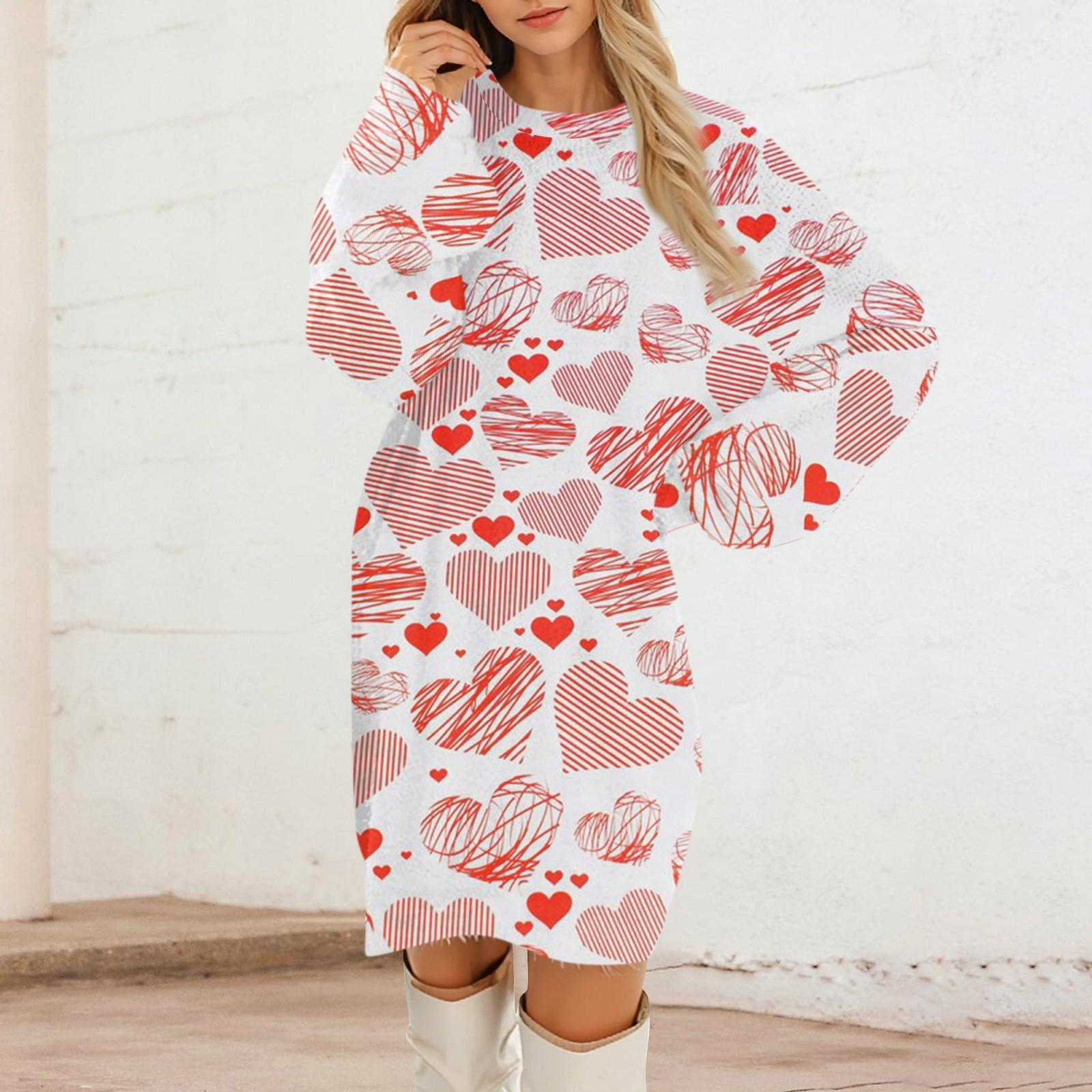 

Женские повседневные платья с круглым вырезом и длинным рукавом из плюша с принтом ко Дню святого Валентина XL арбуз красный