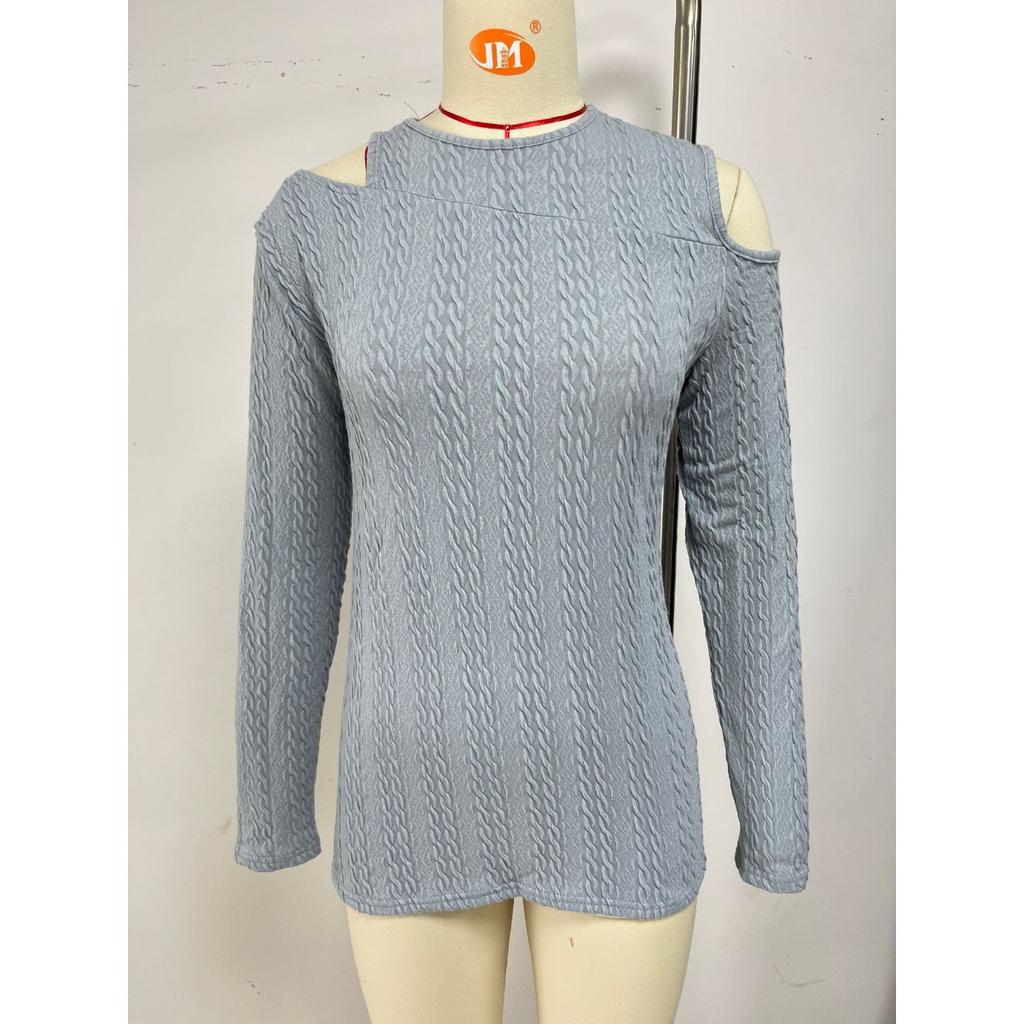 Women's Off Shoulder Loose Long Sleeve T-shirt, Casual Crewneck Top, Fall Winter Fashion for Europe America Cross Border