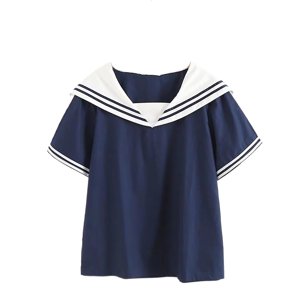 

L-Stoppastow Women s Sailor Collar Blouse, Short Sleeve, Summer Shirt Blouse, Sailor Style Top, Student Style, Casual, School Style, Navy