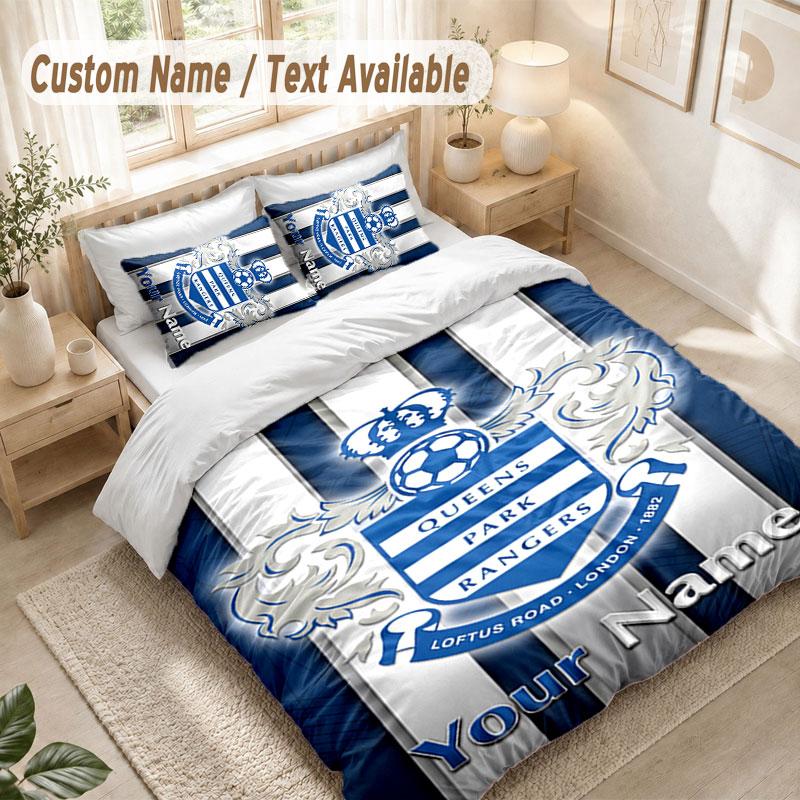 Custom Name Bedding Set 3 PiecesQueens Park Rangers FC Print Duvet Cover + 2 Pillowcases Soft Bed Decor