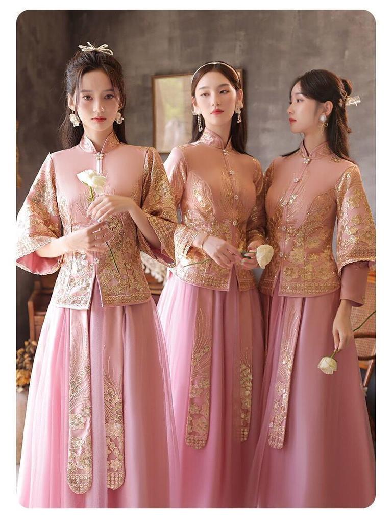 2025 Autumn-Winter Long Bridesmaid Gown - New Chinese Wedding Sisterhood Collection