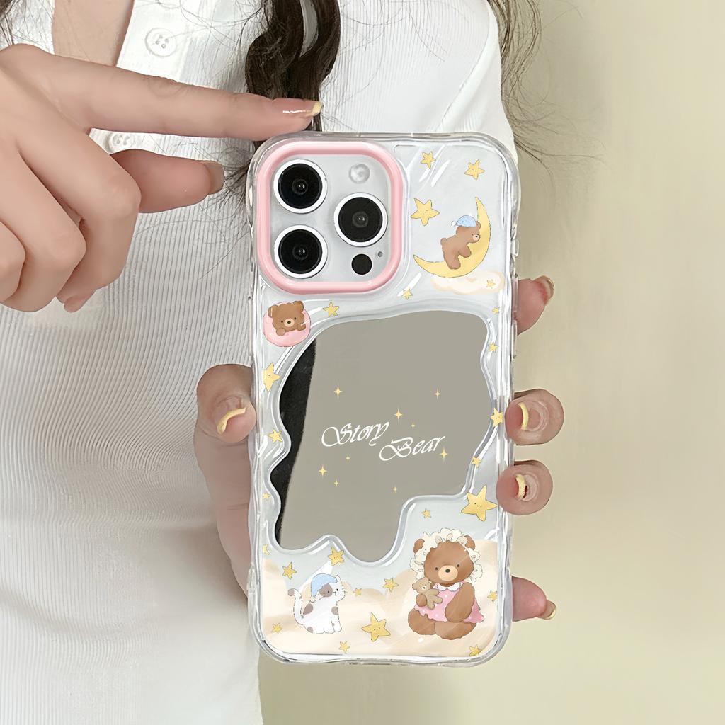 Cute Moon Bear Mirror Is Suitable for Apple 16/15/iphone13promax Huawei Makeup Mirror Mobile Phone Case