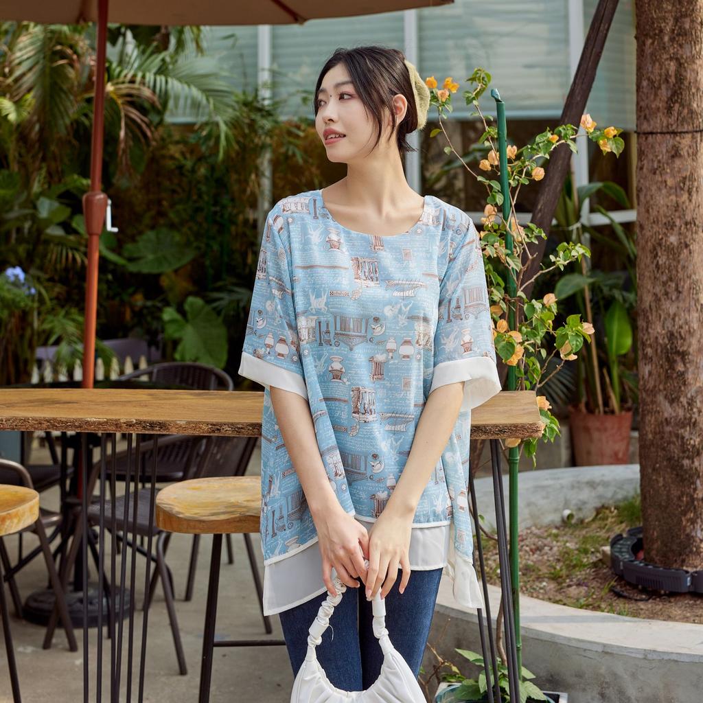 DIMANAF 2024 Sommer Übergröße Damen Vinatge Design Blumendruck Elegante Oberteile Lockere Hosen Weiblich Sommer Gelb