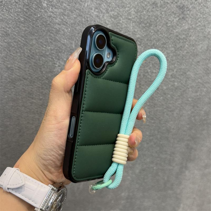 Módní péřová bunda Pouzdro s popruhem na zápěstí pro iPhone 15 16 Pro Max 14 Plus 11 12 13 S šňůrkou Jednobarevné Měkké Nárazuvzdorné Pouzdro