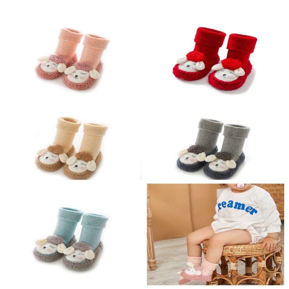 

Sheep Pattern Thickening Baby Socks Solid Color Home Sleep Socks Infant Learning Walk Socks Baby