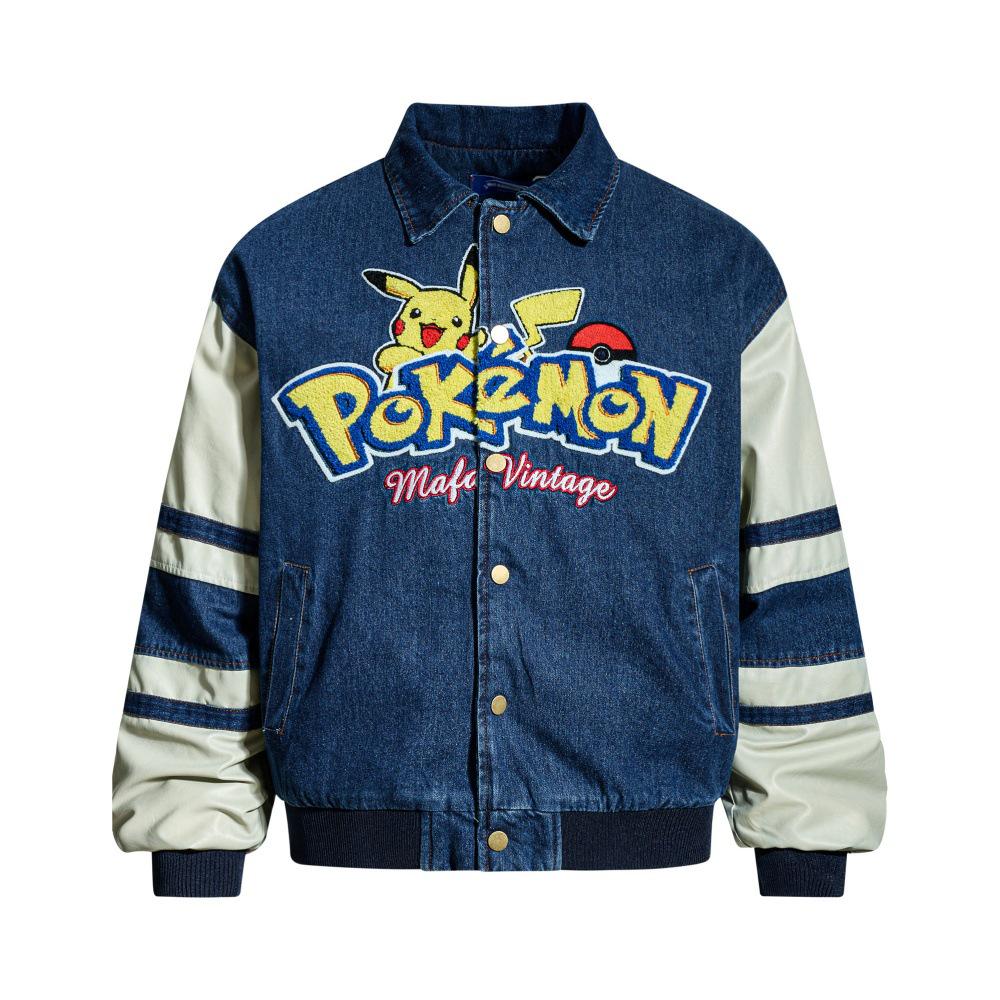 

Men s Winter American Style Embroidered Denim Baseball Jacket Extra Large синій