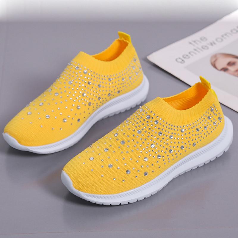 

Lucyever Fashion Crystal Platform Sneakers Women 2024 Plus Size Дышащие сетчатые балетки для женщин Удобные нескользящие кроссовки для бега 37 жёлтый