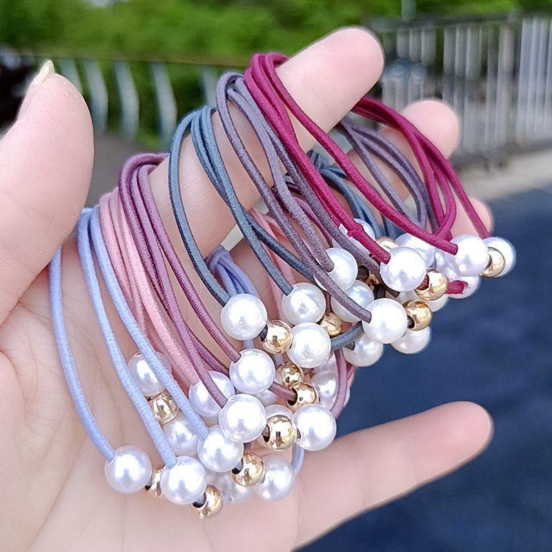 Korean-Style Handmade Three-Strand Pearl Elastic Hair Tie