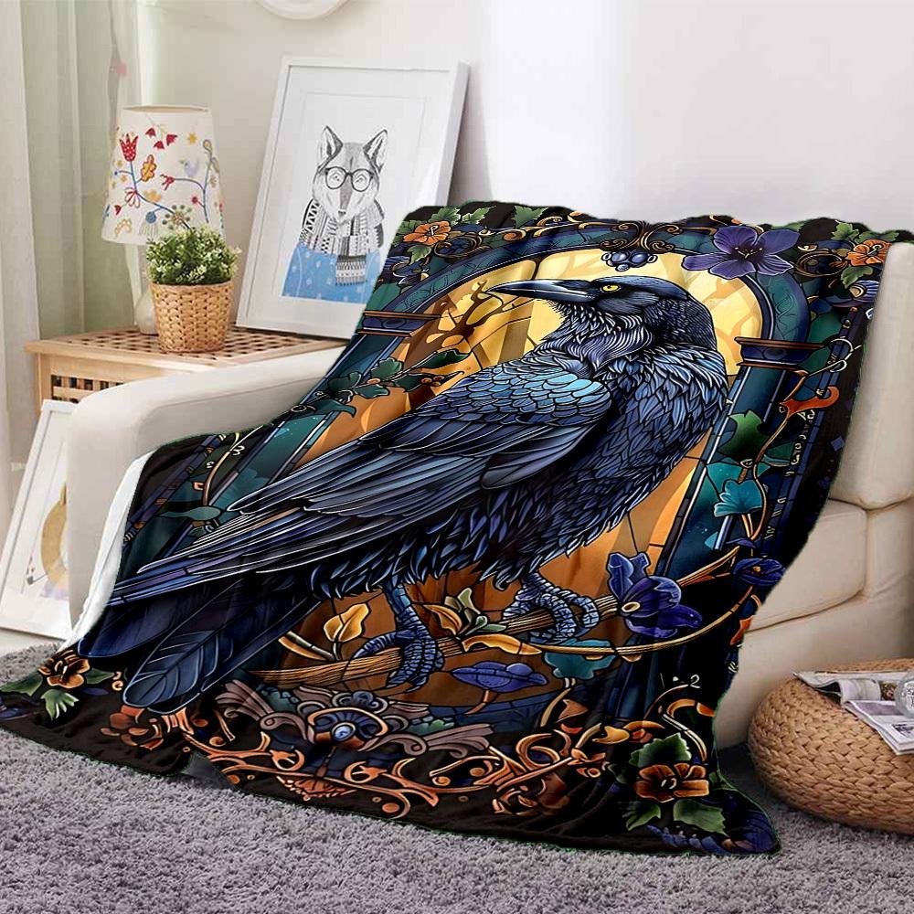 1pc Raven Ornament Blanket Lightweight Blanket Throw Blanket For Sofa, Bed, Travel, Camping, Livingroom, Office, Couch, Chair Yy251010057
