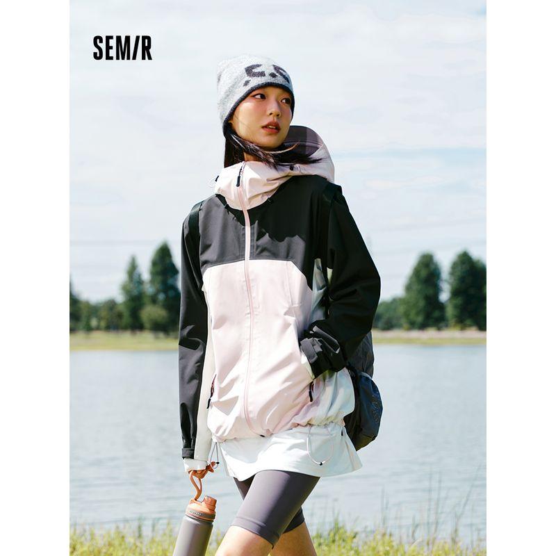 

| Same Style with Mall Senma Outwear Women s Windproof Rain-Proof and Moisture-Permeable 2024 Autumn New Arrival Abrasion Resistant Shell Jacket Black-Red tone 00396 155/80A/S