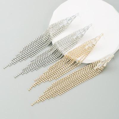 Women's Earrings Temperament Long Tassel Full Crystal Simple Versatile  Exaggerate Premium Small Drop Earrings