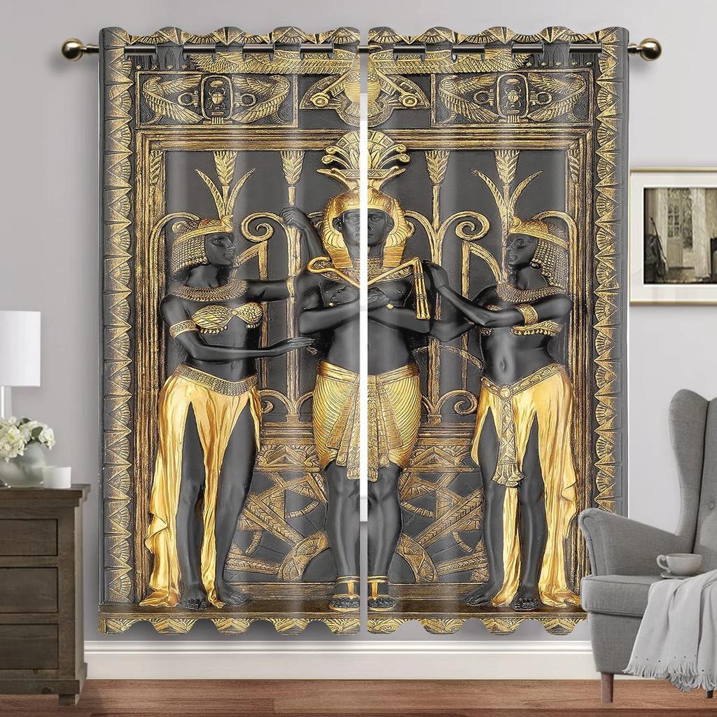 Egyptian Window Curtains for Living Room Egypt Hieroglyphics Old Logographic Details and Alphabetic Elements Window Drapes 2 Pcs