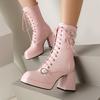 Autumn and Winter High-heeled Platform and Ankle Boots Square Head Front Lace-up Low-tube Martin Boots for Women
