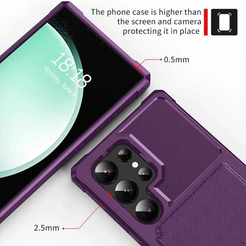 Wallet Card Holder Armor Shockproof Case For Samsung S25 Ultra S24 FE S23 Plus S22 S21 S20 Ultrs S25edge Matte Silicone Cover