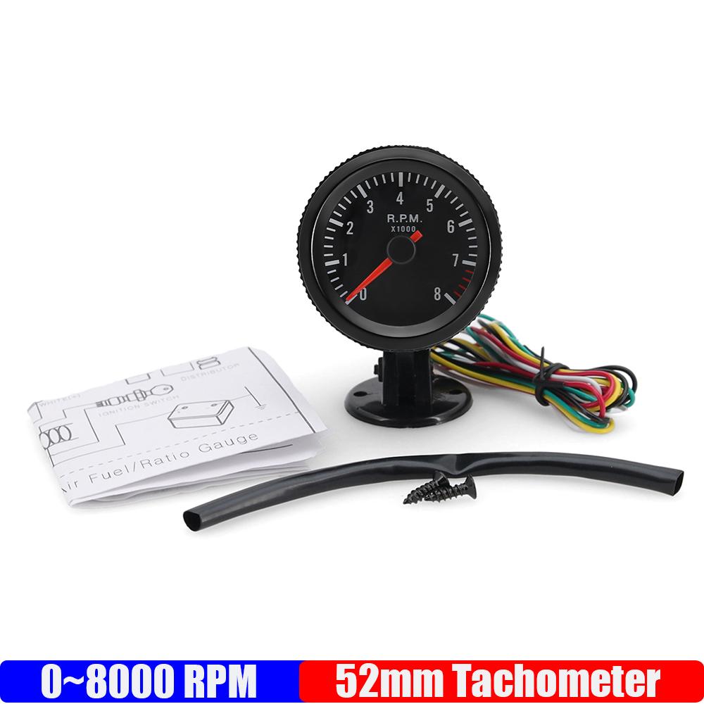 

Auto Car 0~8000RPM 2 52mm Tachometer White LED Tach Meter with Holder Cup for 1-8 Cylinder Gasoline Racing Car 12V Tachometer