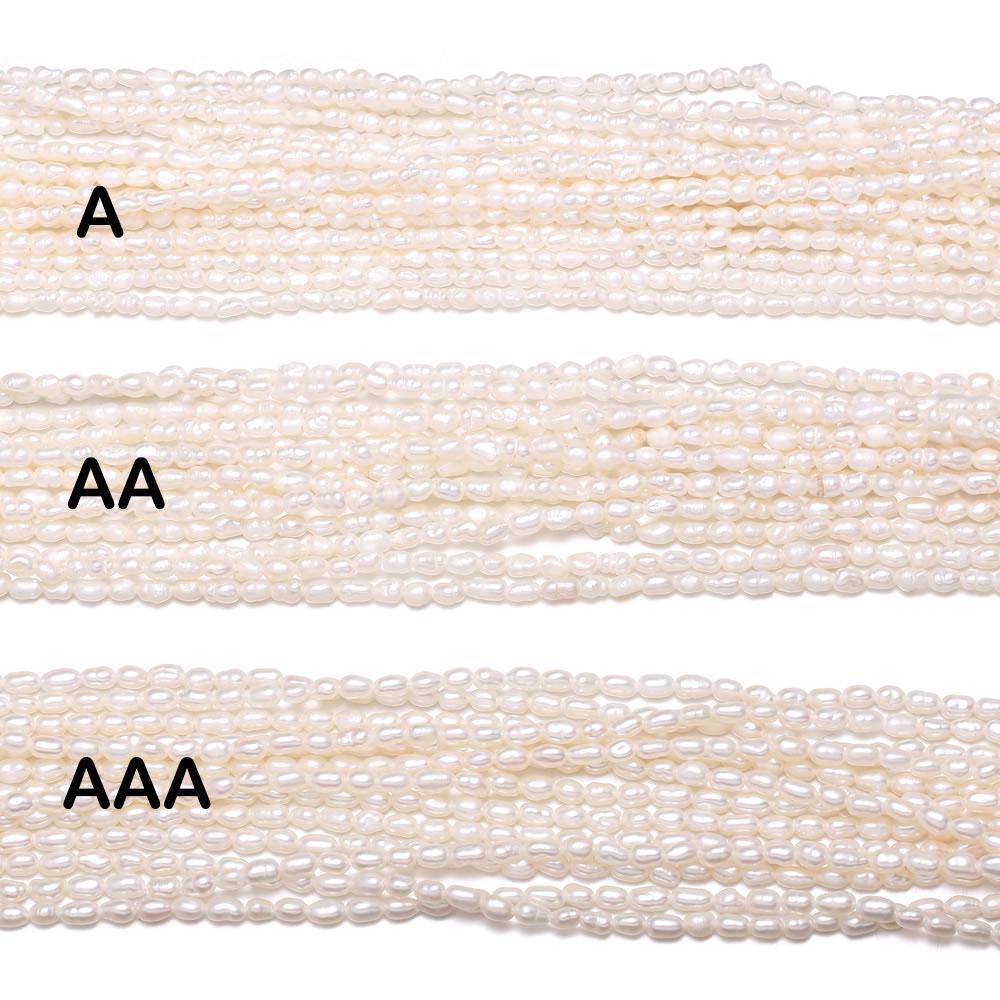 1String, 2-2.5mm White Natural Shell Mother of Pearl Beads, Handcrafted Rice Shape Loose Spacer Beads for DIY Necklace, Bracelet, Jewelry Making 36cm