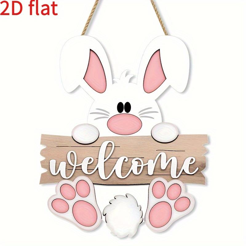 Dwuwymiarowy Płaski Zajączek Wielkanocny Znak Powitalny Drewniana Dekoracja Drzwi Wieniec Wisząca Tabliczka Znak Królika do Sklepu Domu Ogrodu Dekoracja Wiosenna
