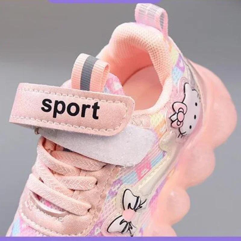 Sanrio Hello Kitty Girl Kawaii Shine Sneakers Spring and Autumn Seasons Student Cartoon Child Non-Slip Casual Shoes New Style