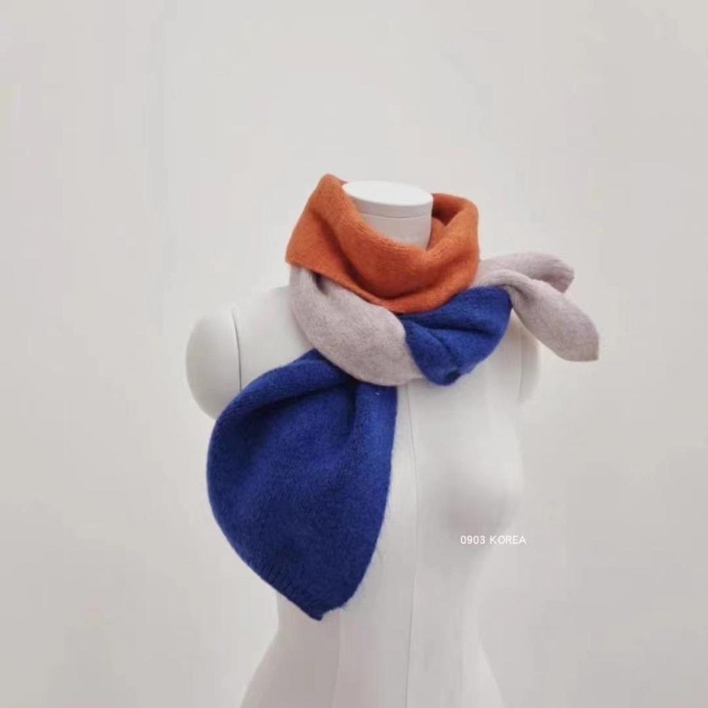 Collection of Warm and Cute Contrasting Color Rainbow Knitted Scarves for Autumn and Winter