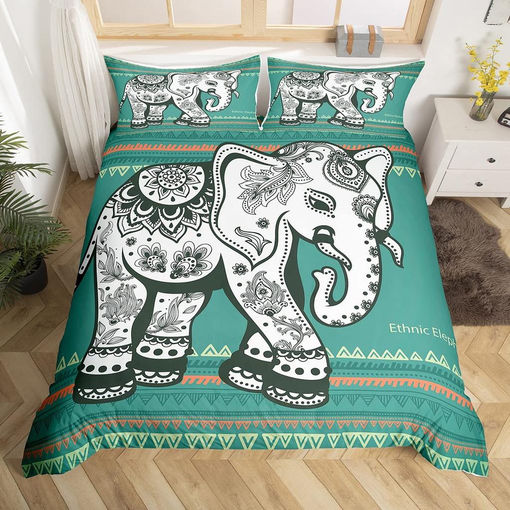 Tribal Ethnic Elephant Duvet Cover Exotic Style Bedding Set Boho Mandala Flower Paisley Quilt Cover Polyester Comforter Cover