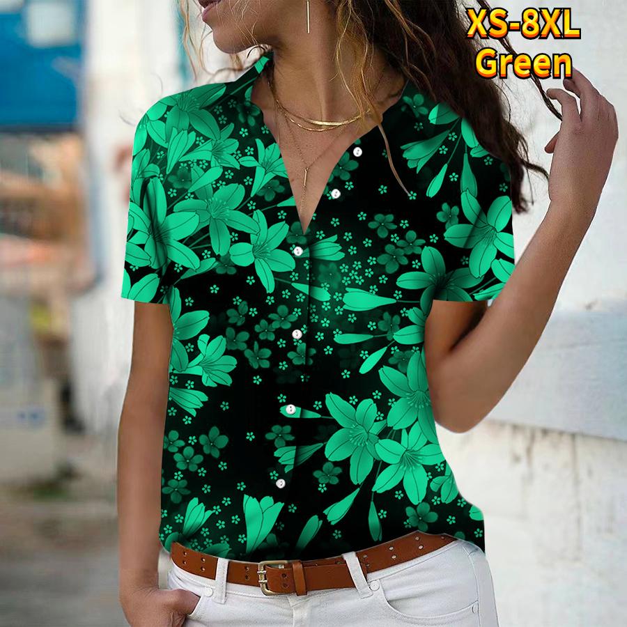 2025 Sommer Ny Mote Dame Blomsterprint Kortermet V-hals Casual Knappedown Skjorte Topp