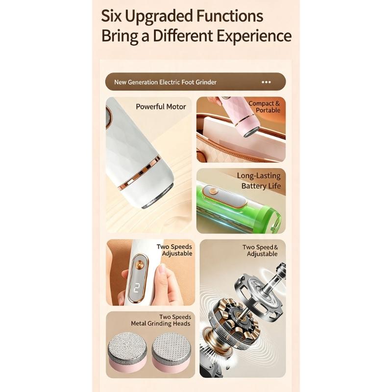 Type-C Rechargeable Electric Foot File with Two Grinding Heads, Heel Care Tool for Dead Skin and Daily Pedicure Use