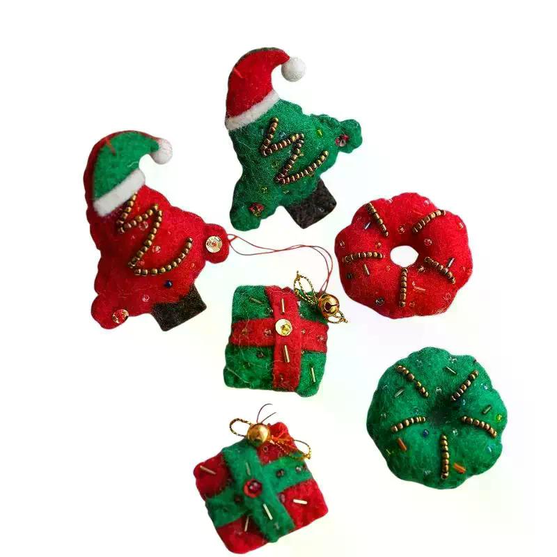 Handmade Felt Christmas Ornaments Cute Festive Designs Shiny Bead Accents For Xmas Tree Home Holiday Decorations