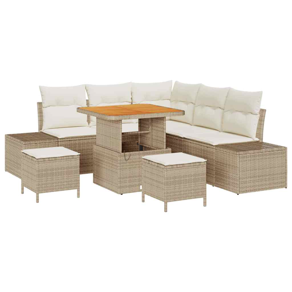 Garden Sofa Set with Cushions 8 pcs Beige Poly Rattan