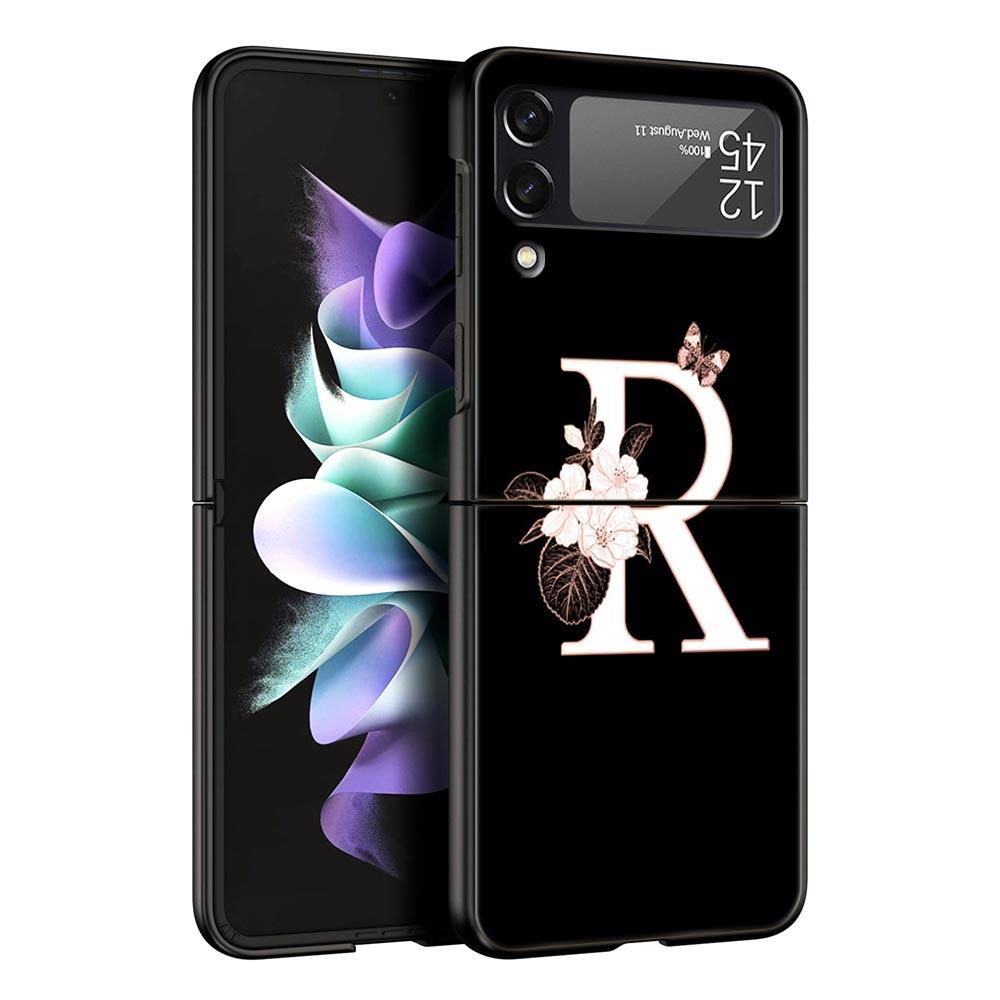 

Жесткий ПК чехол для телефона Samsung Galaxy Z Flip 7 6 5 4 Черная крышка для Galaxy Z Flip 3 Складной Ударопрочный Цветы Первая буква Z Flip 6
