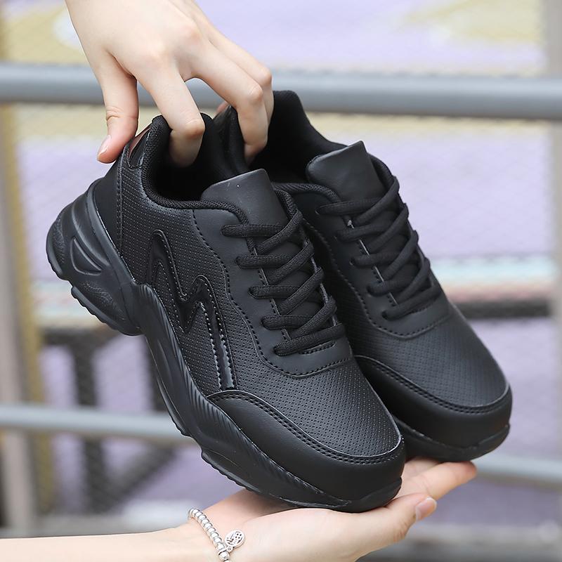 Fashion Black Running Shoes Leather Waterproof Athletic Sneakers Wear Resistant Women Walking Sport Shoes Comfortable Shoes