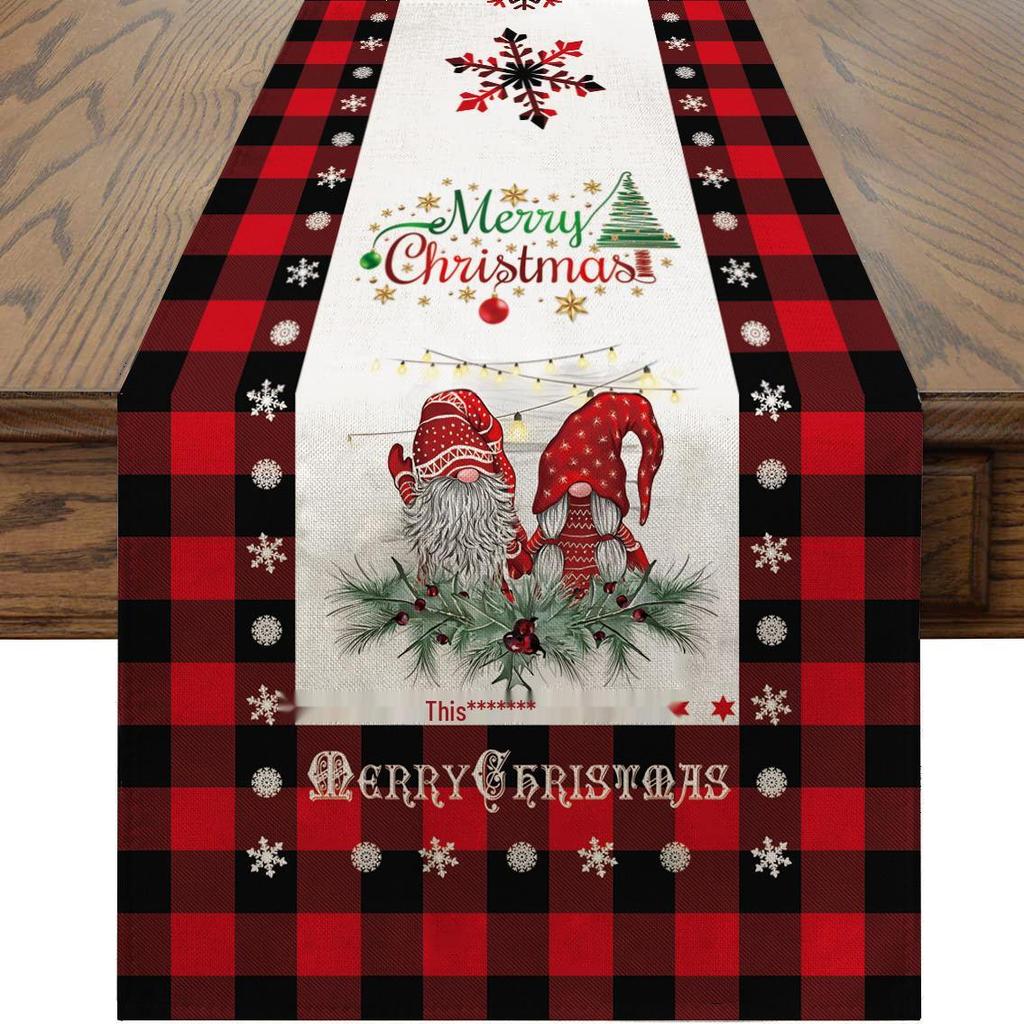 Cross-Border Christmas Linen-Textured Table Runner - Long Rectangular Holiday Dining Decoration