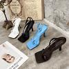 New Fashion Pinch Narrow Band Women Sandals 2026 Summer Square Open Toe Ankle Buckle Strap High Heels Ladies Shoes