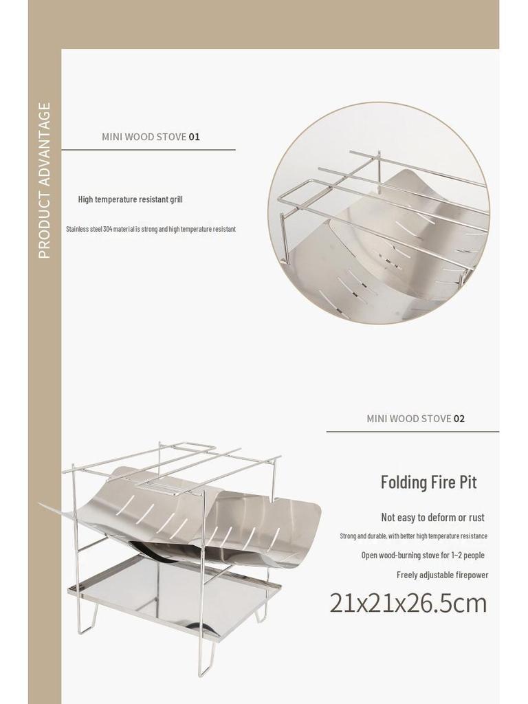 Ultra-Light Foldable Portable Barbecue Fire Pit and Stove