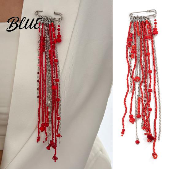 Dangle Brooch Beaded Tassel Pin Boho Chain Retro for Women