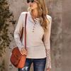 2024 Cross-Border Round Neck Lace Sleeve Patchwork Solid Long Sleeve T-Shirt