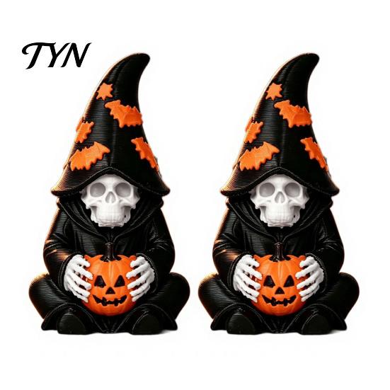 Collector Halloween Items Skeleton Wizard Figurine, 3D Printed Gothic Statue with Figurine Pumpkin& Bat Hat, Bookshelf And Tabletop Indoor Outdoor