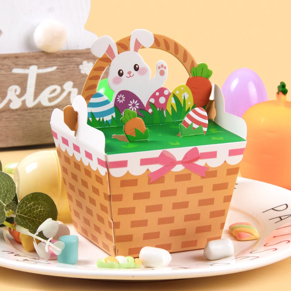 10pcs Easter Theme Rabbit Ears Egg Paper Cookie Candy Box Bunny Carrot Easter Basket Gift Packing Box Easter Party Decor Kids