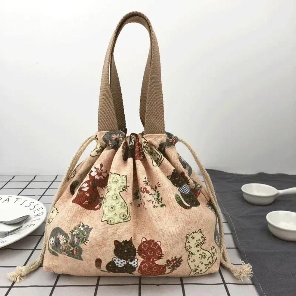 INS Japanese Style Lunch Bag Large Capacity Women's Tote Bag Drawstring Canvas Handbag  Work