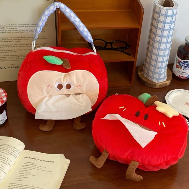 Creative Apples Shaped Fabric Tissue Box Holder Hanging Hook Space Saving Storage Case for Car And Office Environment